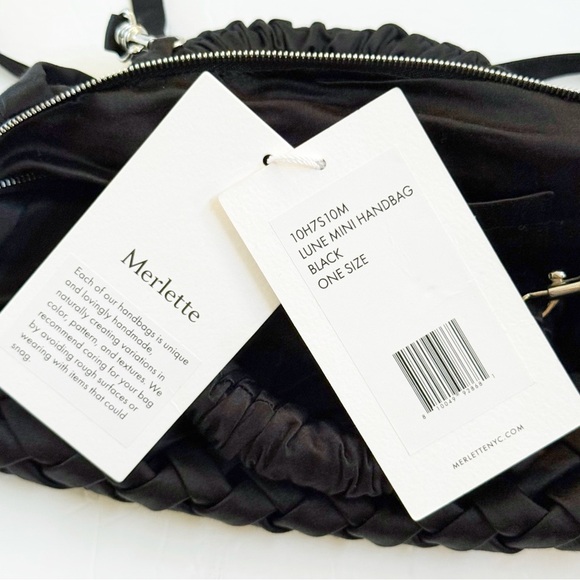 MERLETTE NEW YORK BLACK SATIN SILK BRAIDED LUNE MINI HANDBAG PURSE - Picture 9 of 10